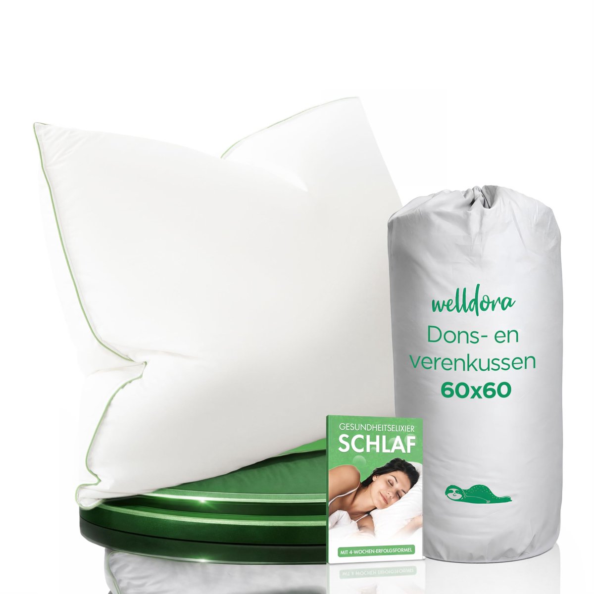 SnelShoppen - Premium Hoofdkussen 60x60 | Ergonomisch Donskussen met 100% Natuurlijke Donsvezels & Veren | Medisch Getest, Oeko-Tex Gecertificeerd | M