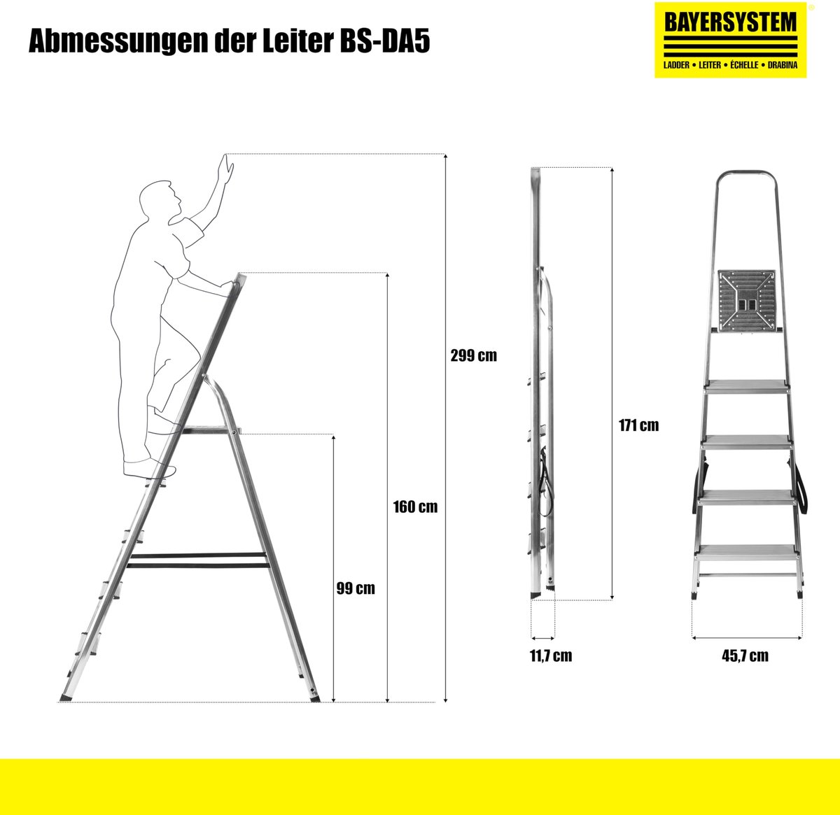 SnelShoppen - Vouwladder 5 Treden Aluminium Trapladder tot 120 kg - Max. Werkhoogte 2,99 m - Veiligheidsleuning, Anti-Slip Voeten - Huishouden, Tuin,
