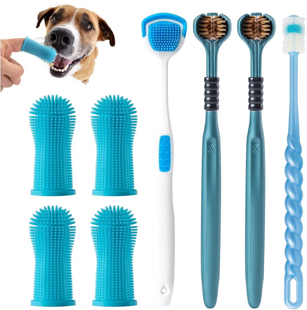 Dailygoods- Hondentandenborstel 360 Graden - Vingertandenborstel - Tandheelkundige Verzorging - Eenvoudige Reiniging - 5 Stuks - Ergonomisch Ontwerp - Tandenborstelset