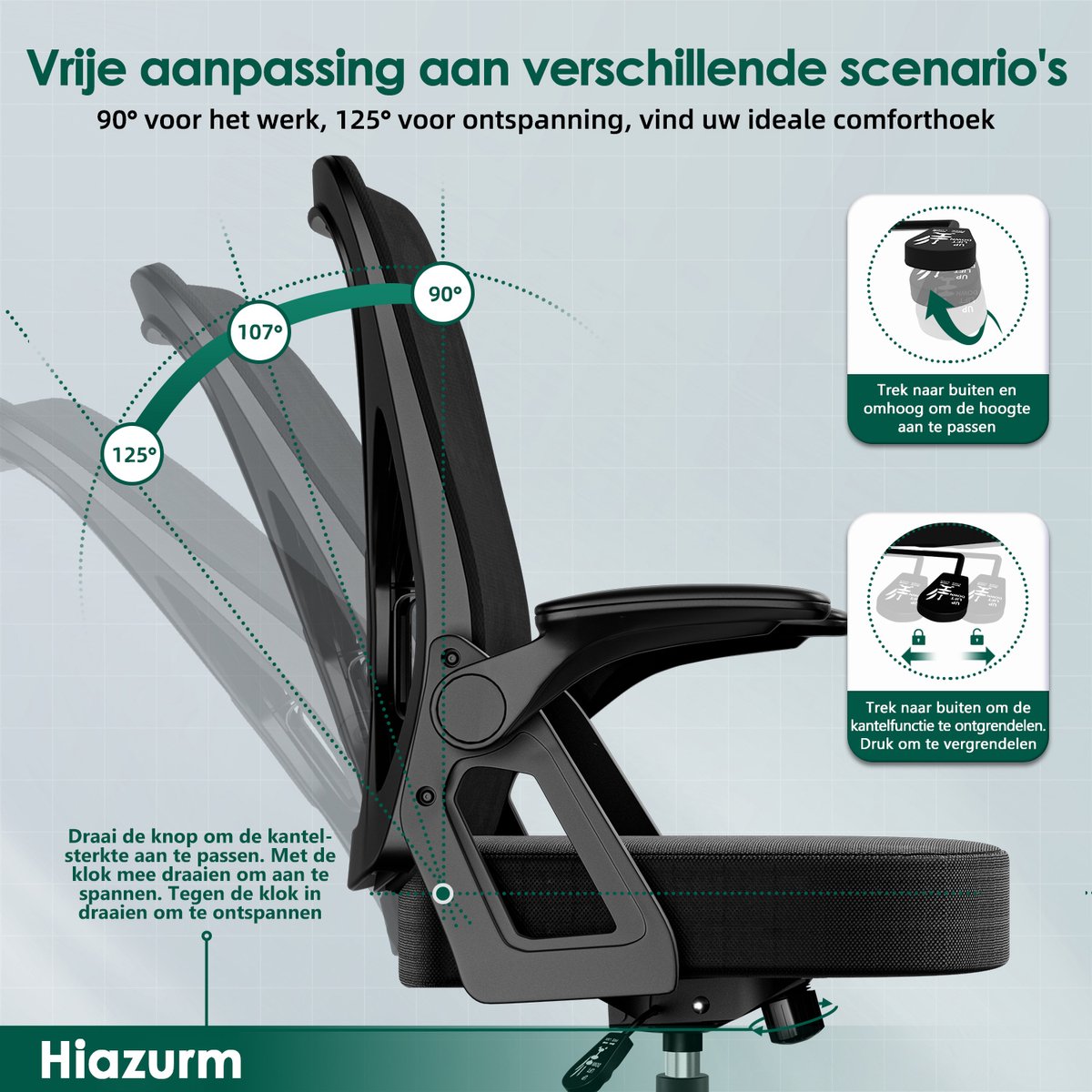 Hiaonyx Bureaustoel-Ergonomische - afbeelding 3