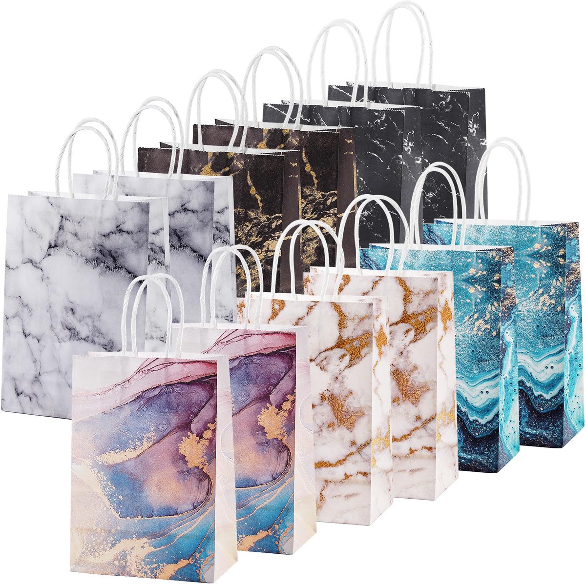 Dailygoods - Set van 12 Cadeautassen - Papieren Tassen met Handvat voor Feestjes en Verjaardagen