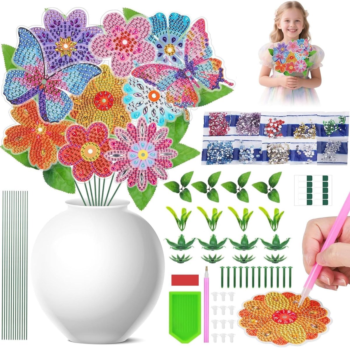 Dailygoods - Bloem Craft Set voor Meisjes - Creatief Diamant Schilderen Set