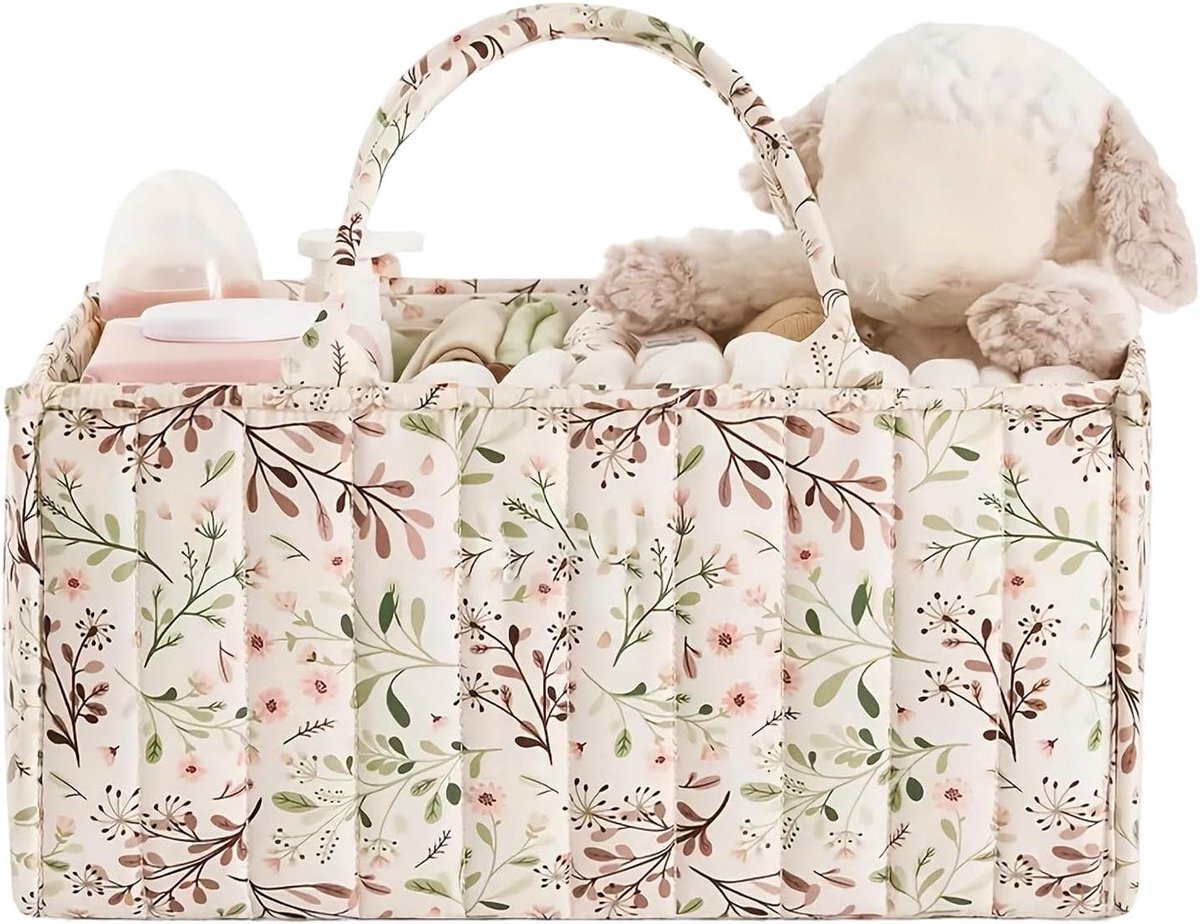 Luier Caddy Organizer - Baby Opbergmand - Babybenodigdheden Opbergen - Verstelbare Verdelers - 24x17x8 cm - Beige
