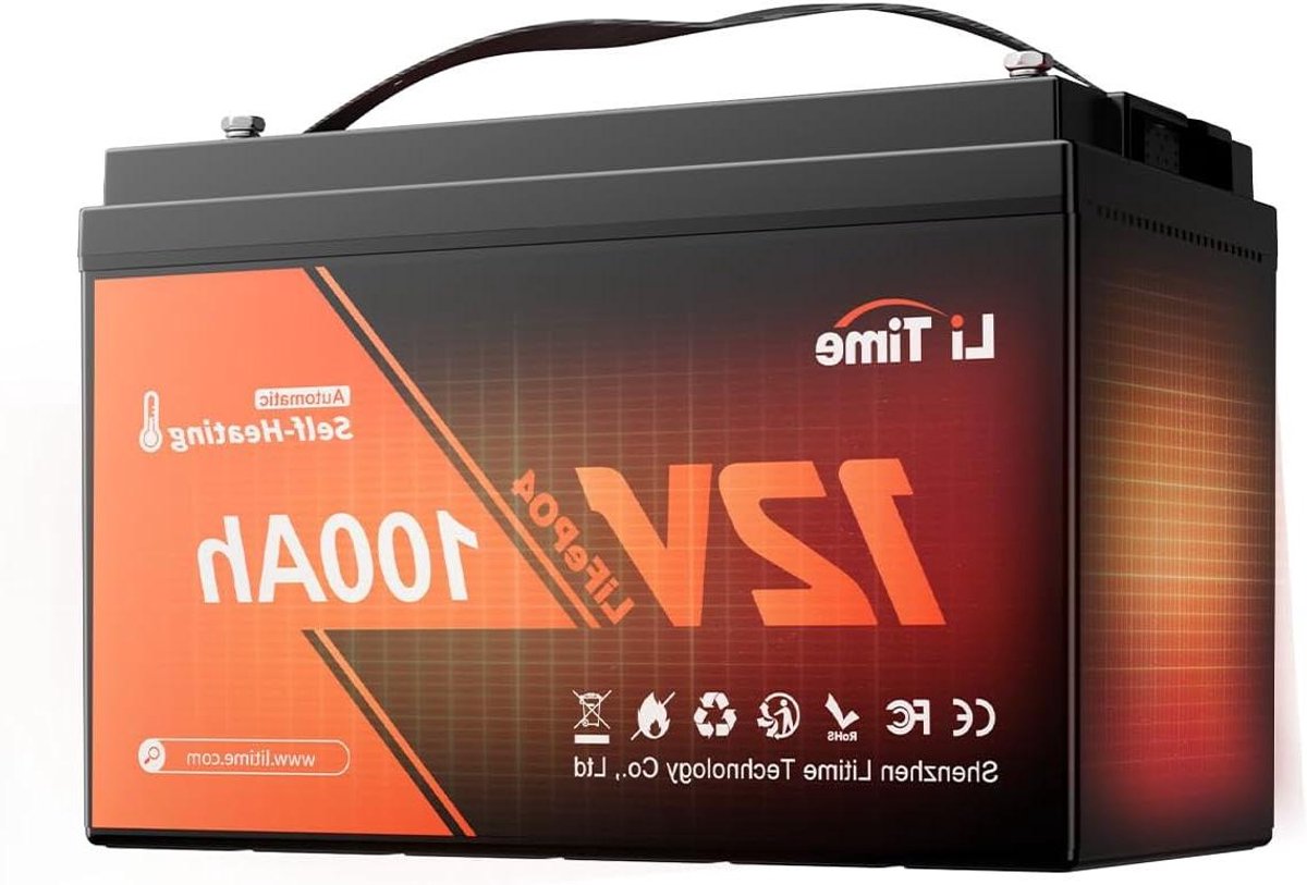 Lithium Batterij - LiFePO4 Accu - Energie Opslag - Zelf Verwarming - 12V 100Ah - Zwart