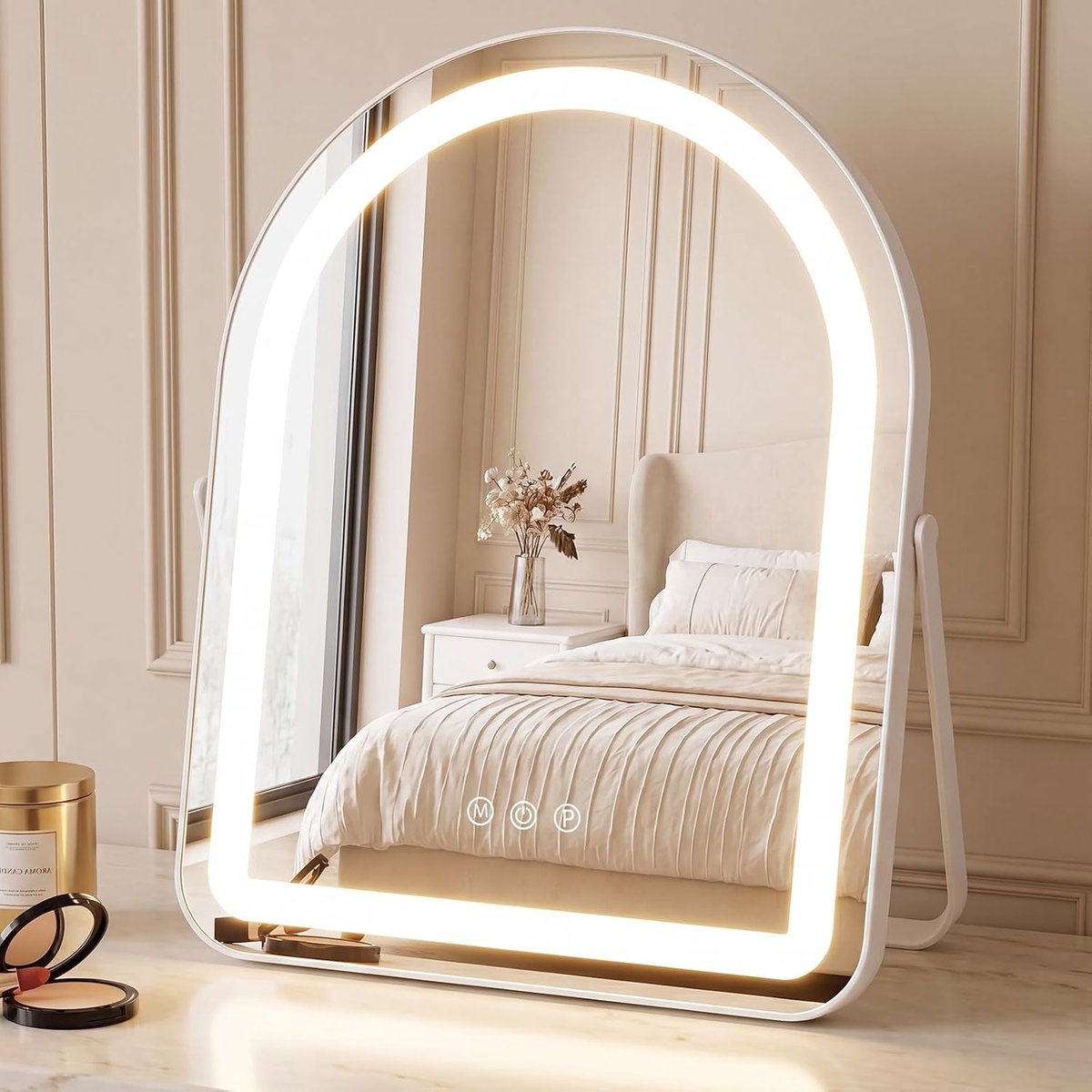 SnelShoppen - Mursche Make-upspiegel met Verlichting, LED Hollywood Spiegel 35 × 45 cm, Tafelspiegel, 3 Modi, Touch Dimbaar voor Perfecte Make-up