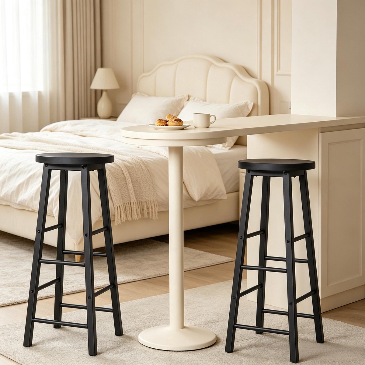 OKWISH Barkruk Set Van 2 71 Cm Industrieel Zonder Rugleuning Met Voetsteun Voor Keuken Eiland Bar Bistro En Café MDF Zwart