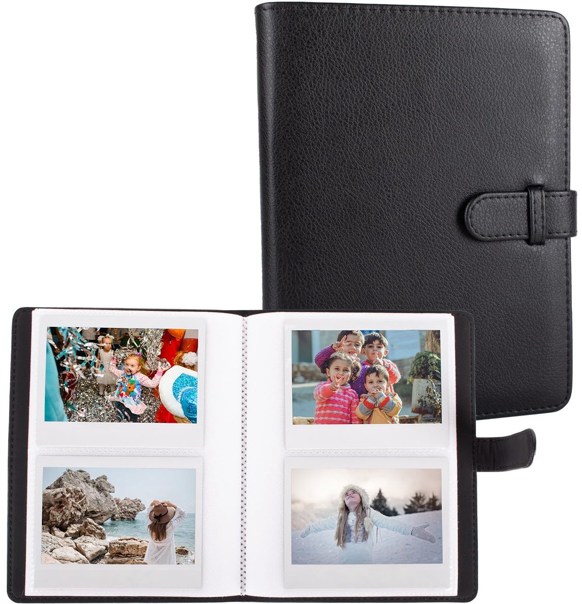 SnelShoppen - Fotoalbum voor Instax Wide EVO/Wide 400/Wide 300/Wide 210 Camera - 80 Vakken - PU Lederen Album - 5 Inch Films - Zwart - Horizontale Sti