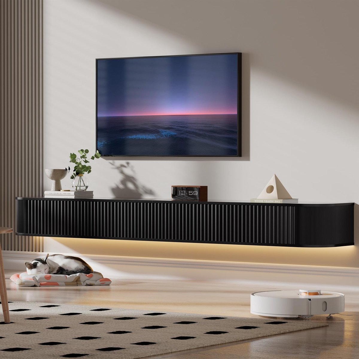 SnelShoppen - Zwevend TV-Meubel met LED-Verlichting - 220CM Wandgemonteerd TV-Kast voor 85
