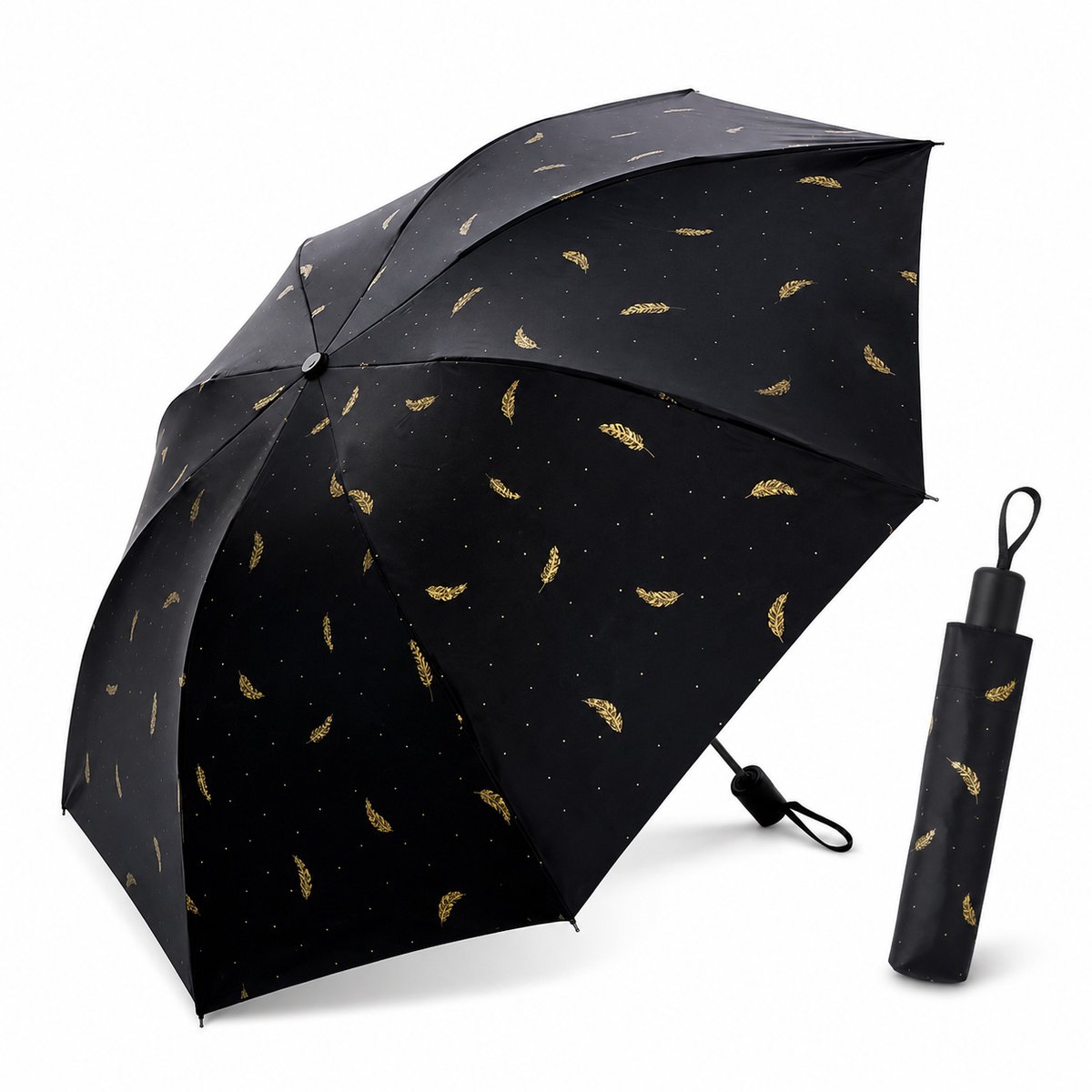 Opvouwbare Parasol met UV-bescherming 50+ - Lichtgewicht Zonnescherm met Elegant veerkracht- Compacte UV-Paraplu voor Dames - Zwart