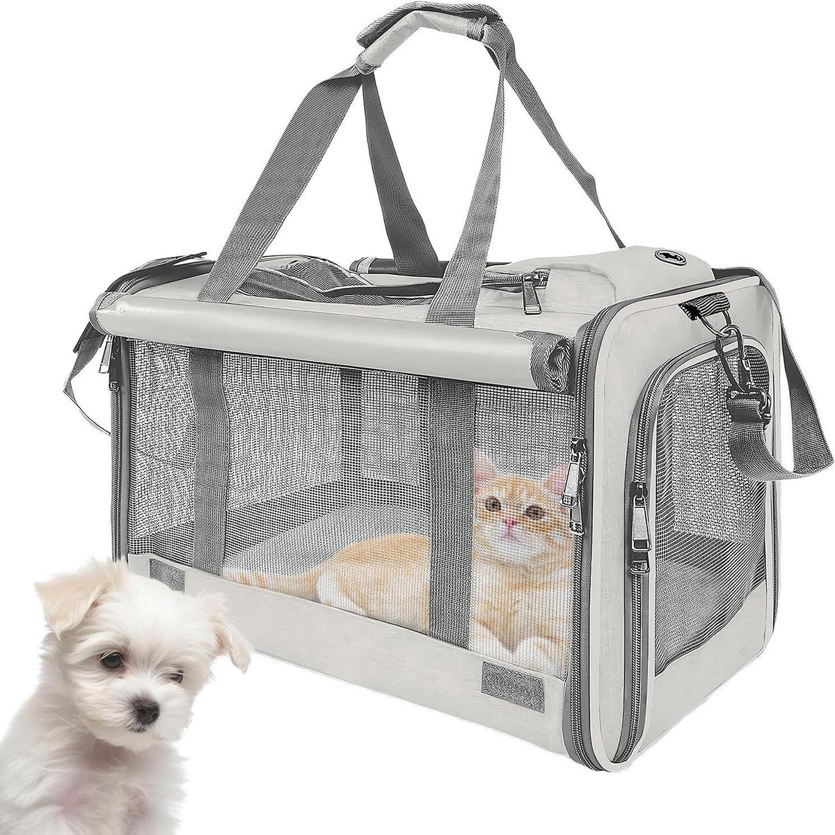 Transportbox Kat - Reistas Ademend - Dieren Vervoeren - Openingen Boven en Zijkant - 46 x 30 x 30 cm
