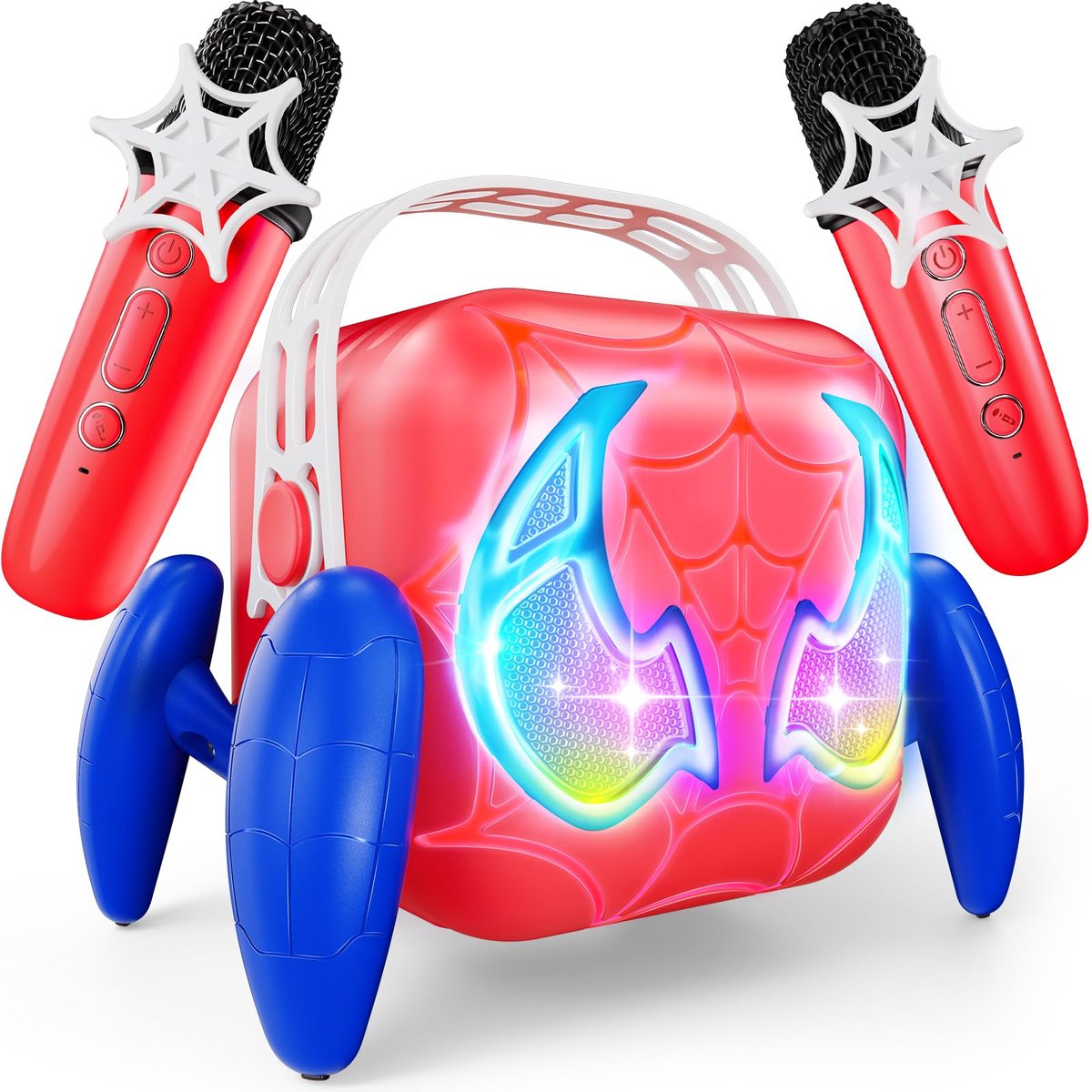 SnelShoppen - Karaoke microfoon voor kinderen met LED-lampjes, spraakwisseling, muziekspeelgoed met 2 microfoons en luidspreker voor feestjes en spell
