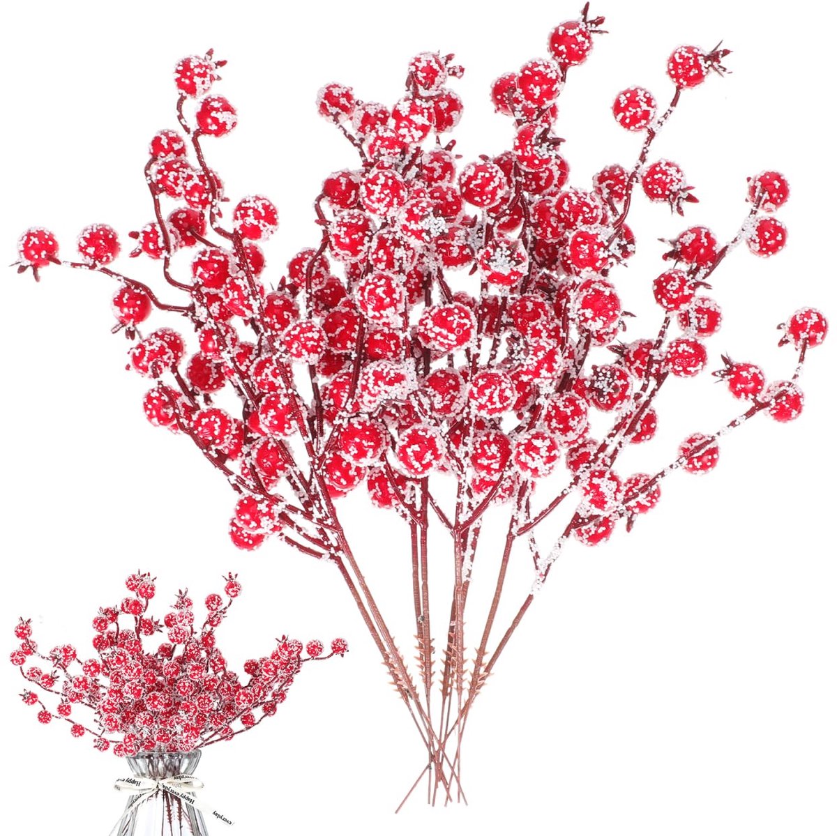 Dailygoods - Kunstbessenstandaard - Sneeuw bessen takken - Decoratie voor binnen - Rood - Kerstboomdecoratie - Geschikt voor feestdagen