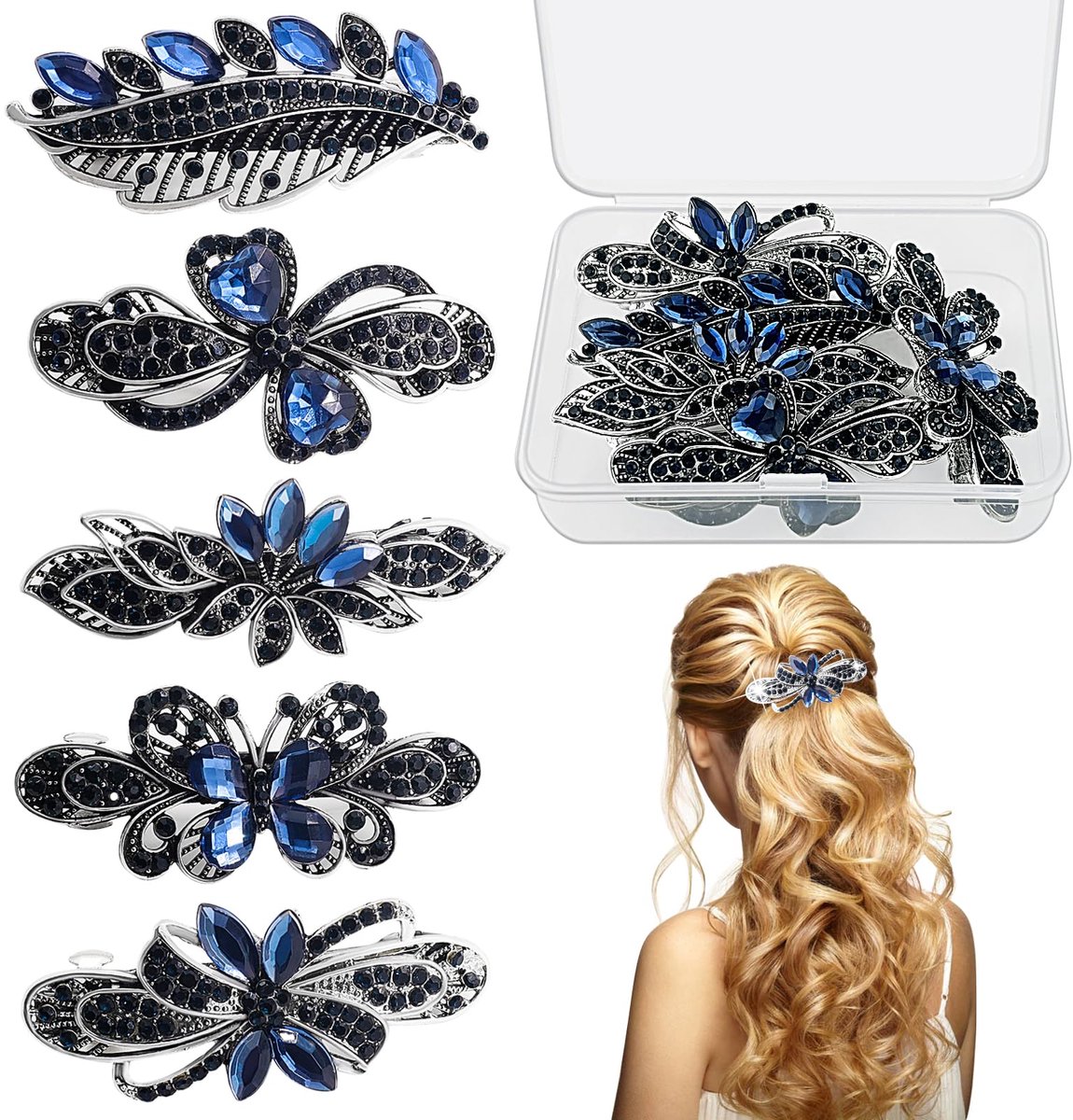 Dailygoods - 5 Stuks Haarspelden met Strass voor Dames - Inclusief Opbergdoos