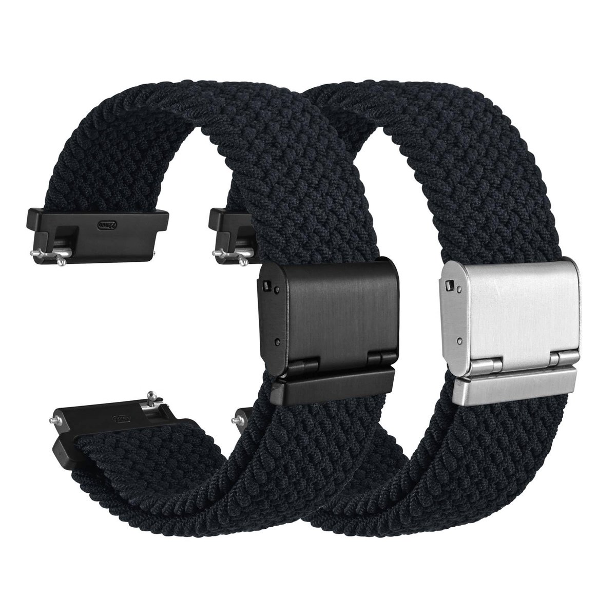 Dailygoods - 22mm Geweven Nylon Horlogeband voor Heren en Dames - Snelsluiting, 2 Stuks (Zwart+Zwart)