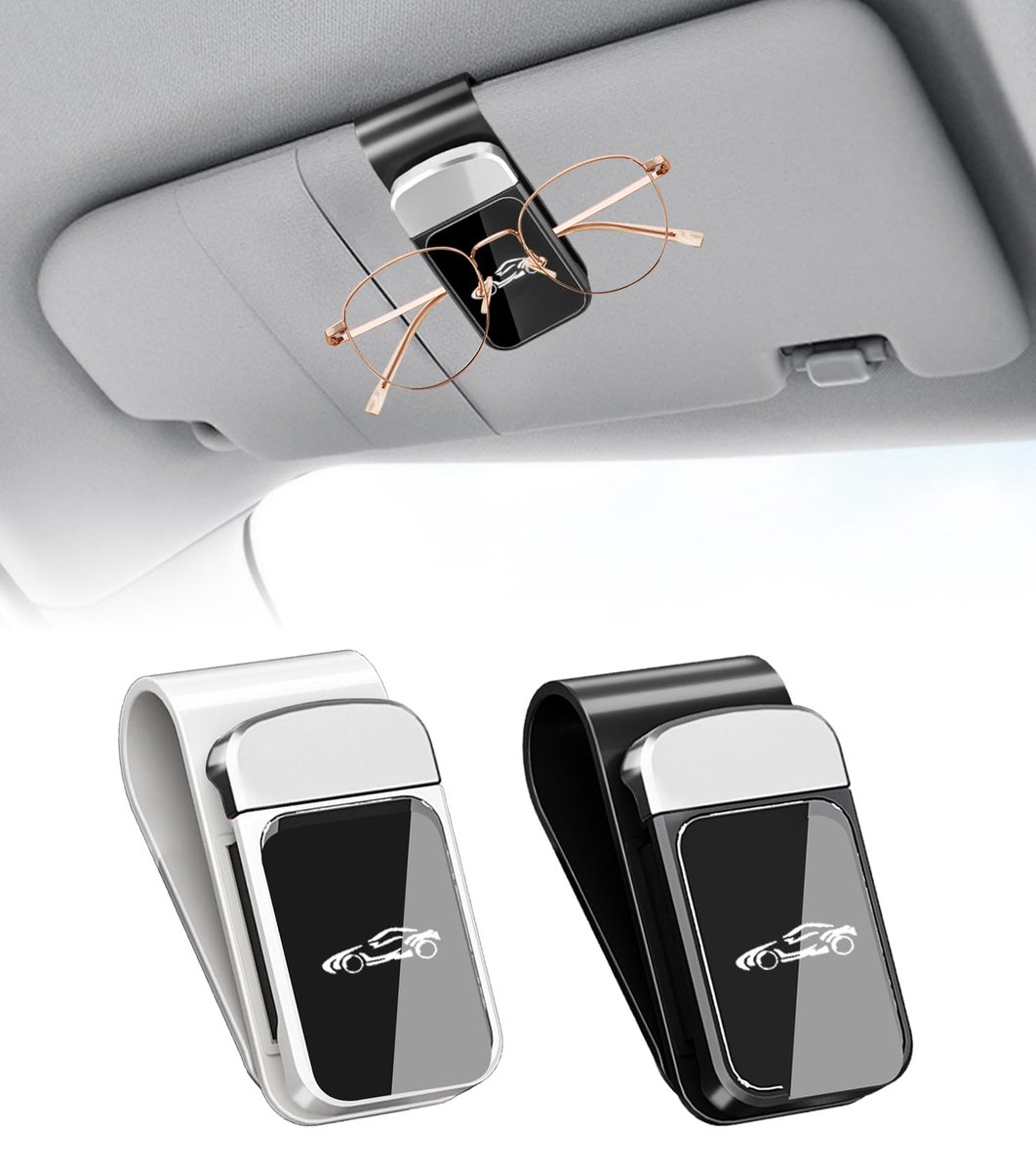 Dailygoods - 2 Stuks Brillenhouder Zonneklep Auto - Zonnebrilhouder Zwart en Zilver