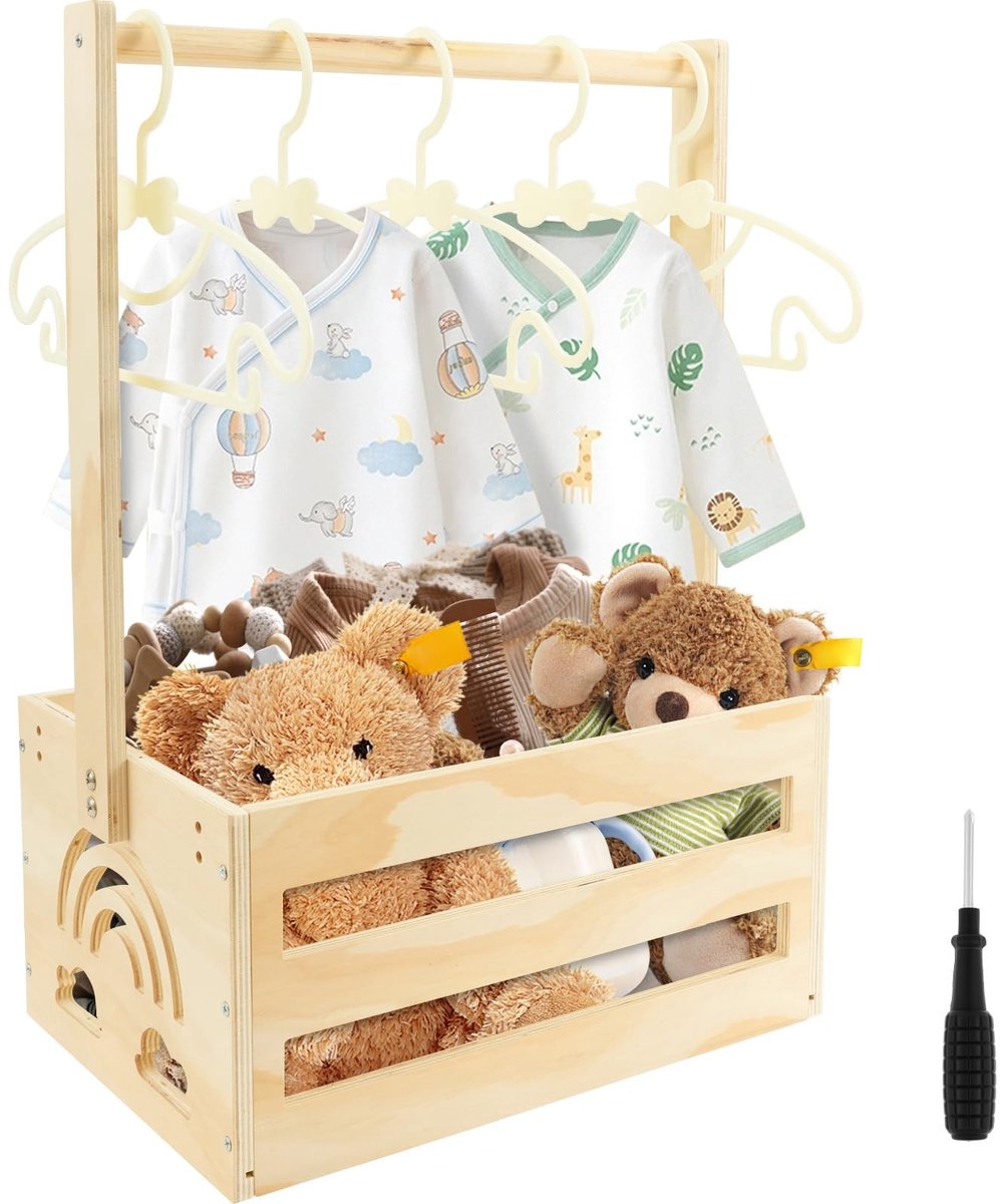 Dailygoods - Houten Baby Opbergmand met Handvat - Praktische Box voor Baby Shower en Kinderkamer