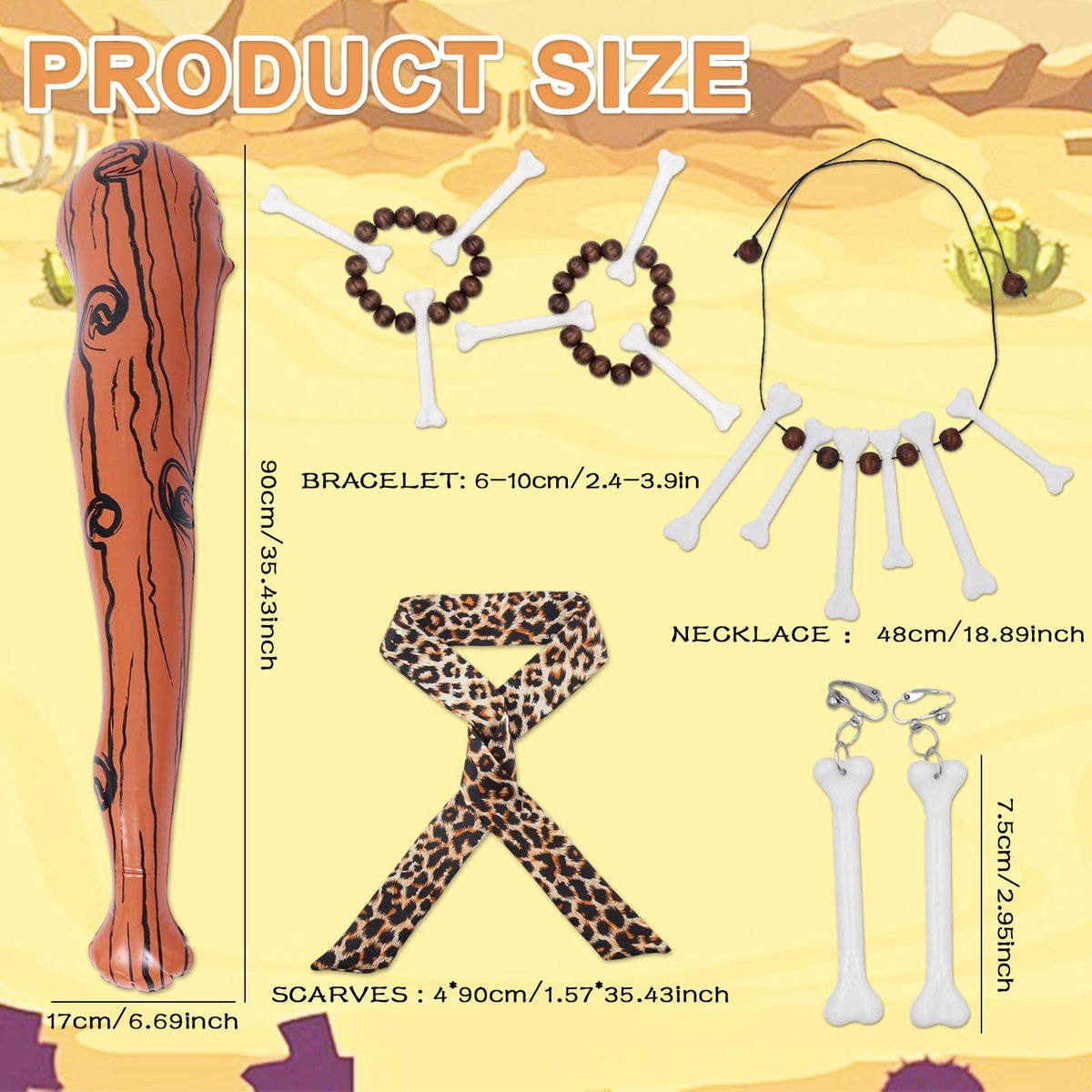 Dailygoods - 5-delige Caveman Accessoire Set - Inclusief Opblaasbare Knuppel en Sieraden voor Feestjes