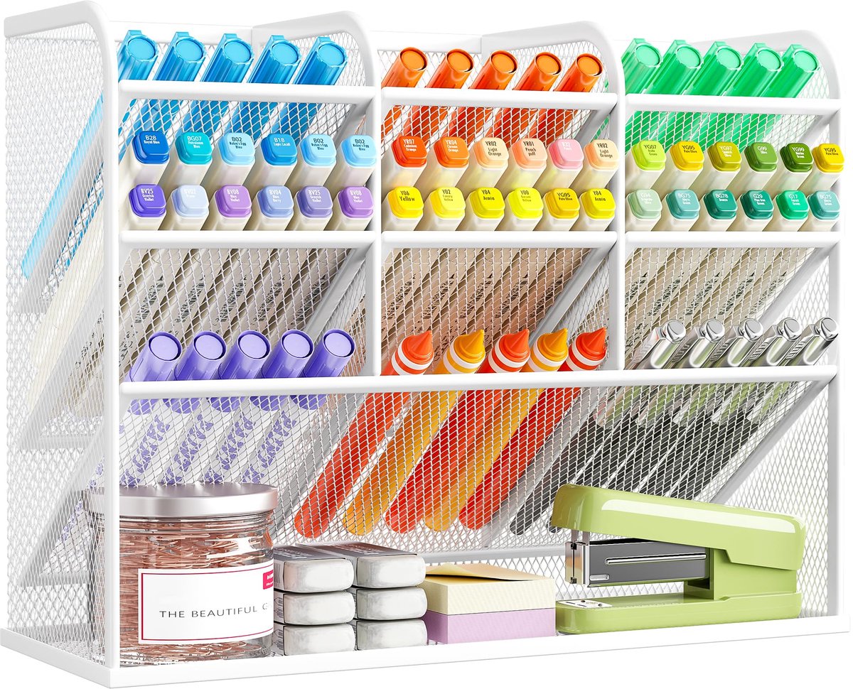 SnelShoppen - 3 Tier Mesh Desk Organizer met 10 Compartimenten, Pennenhouder voor Bureau, Desktop Organizer voor Briefpapier, Kunst en Schoolbenodigdh