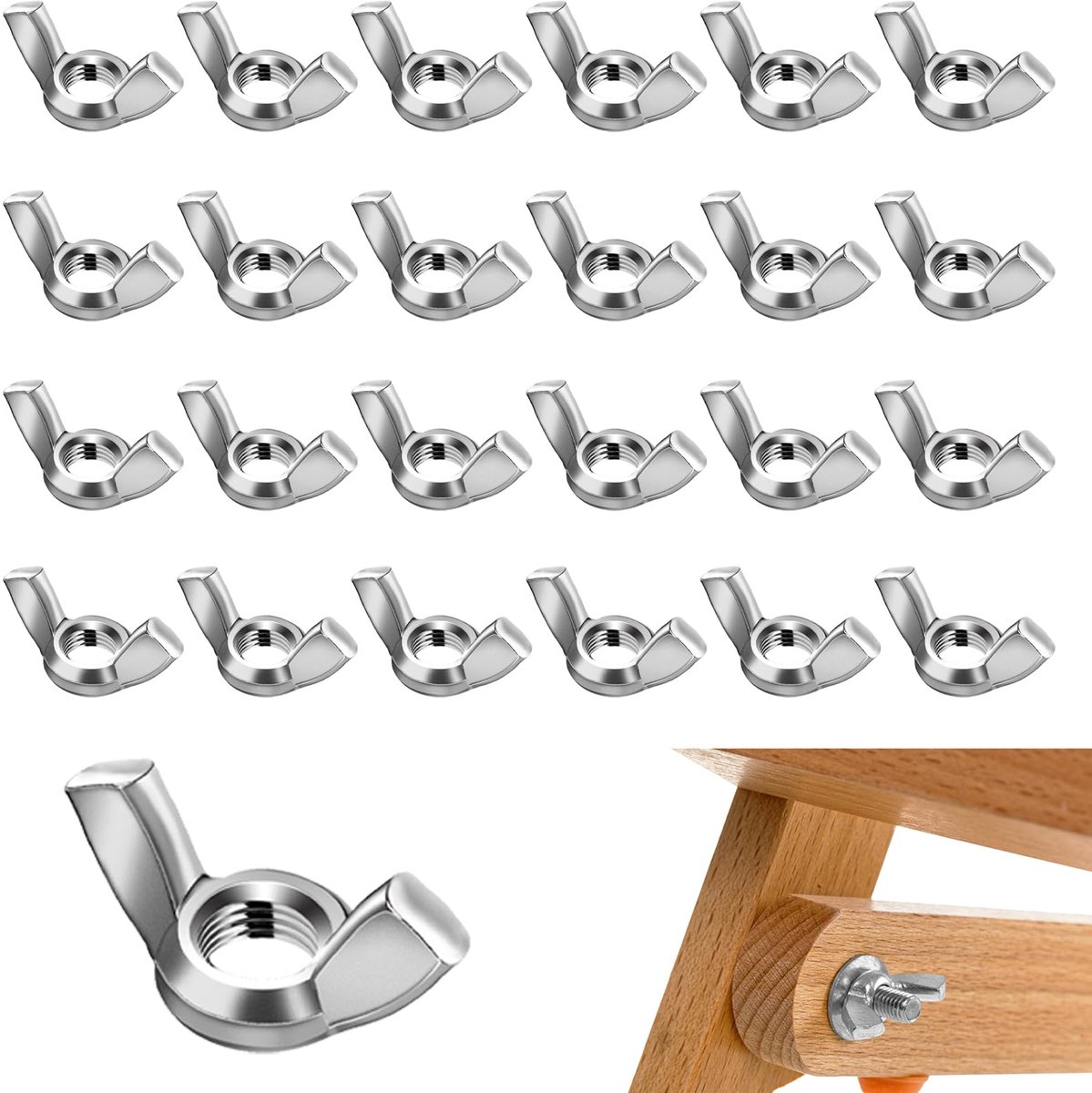 Dailygoods - 25 Stuks M8 Vleugnuts Rvs - 304 Roestvrij Staal, Metrische Draad