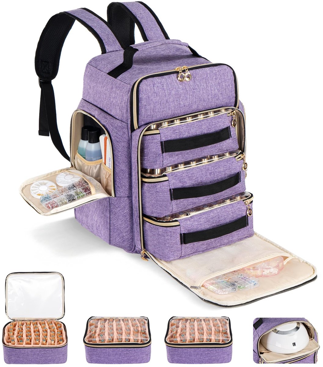 Dailygoods - Grote Nagellak Opbergzak voor 126 Flessen - Lilac Reiskoffer voor Manicure