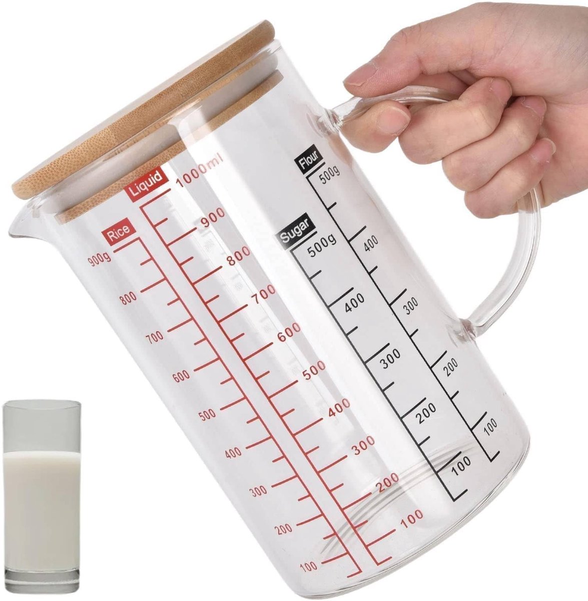 Dailygoods - Glazen Maatbeker met Deksel - 1000ml Borosilicaatglas