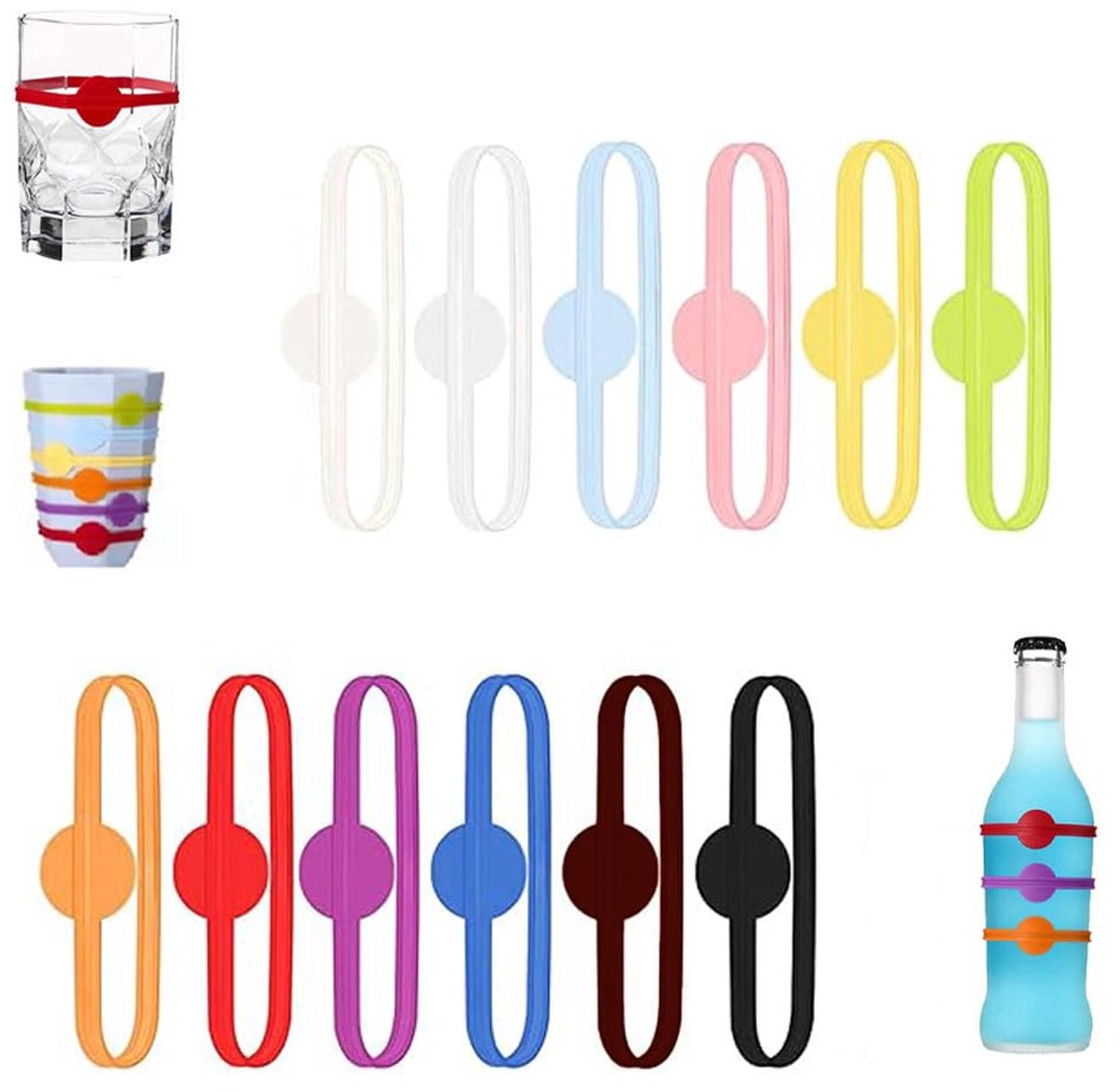 Dailygoods - Set van 12 Glasmarkeerders voor Drinkglazen, Siliconen Wijnglasmarkers