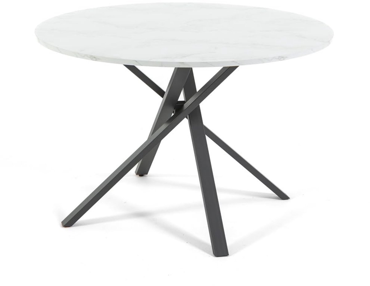 Dailygoods- Ronde Tafel 110 cm - Gekruiste Poten - Laminaatblad Hout/Marmer/Graniet - Voor 4 Personen - Modern Design - Robuust Metaal - Eettafel
