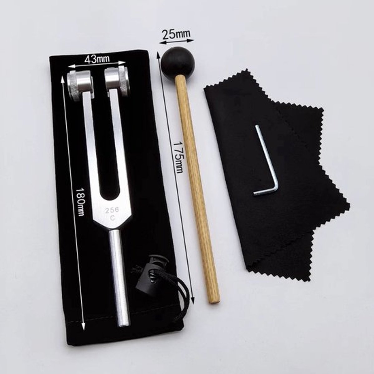 Verzwaarde stemvork, stemvork, professionele stemvork, met houten hamer, basis yoga- en meditatie-accessoires, geluidsinstrumenten, aluminium stemvorkhouder, instrumentaccessoires, model 256C