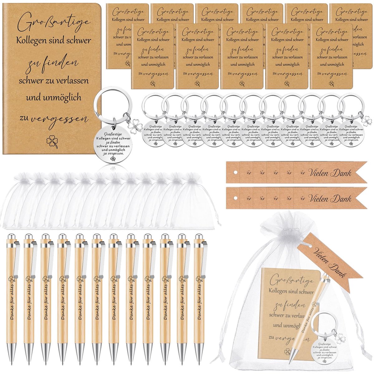 Dailygoods - 12 Sets Thank You Gifts voor Collega's - Mini Notebooks en Sleutelhangers