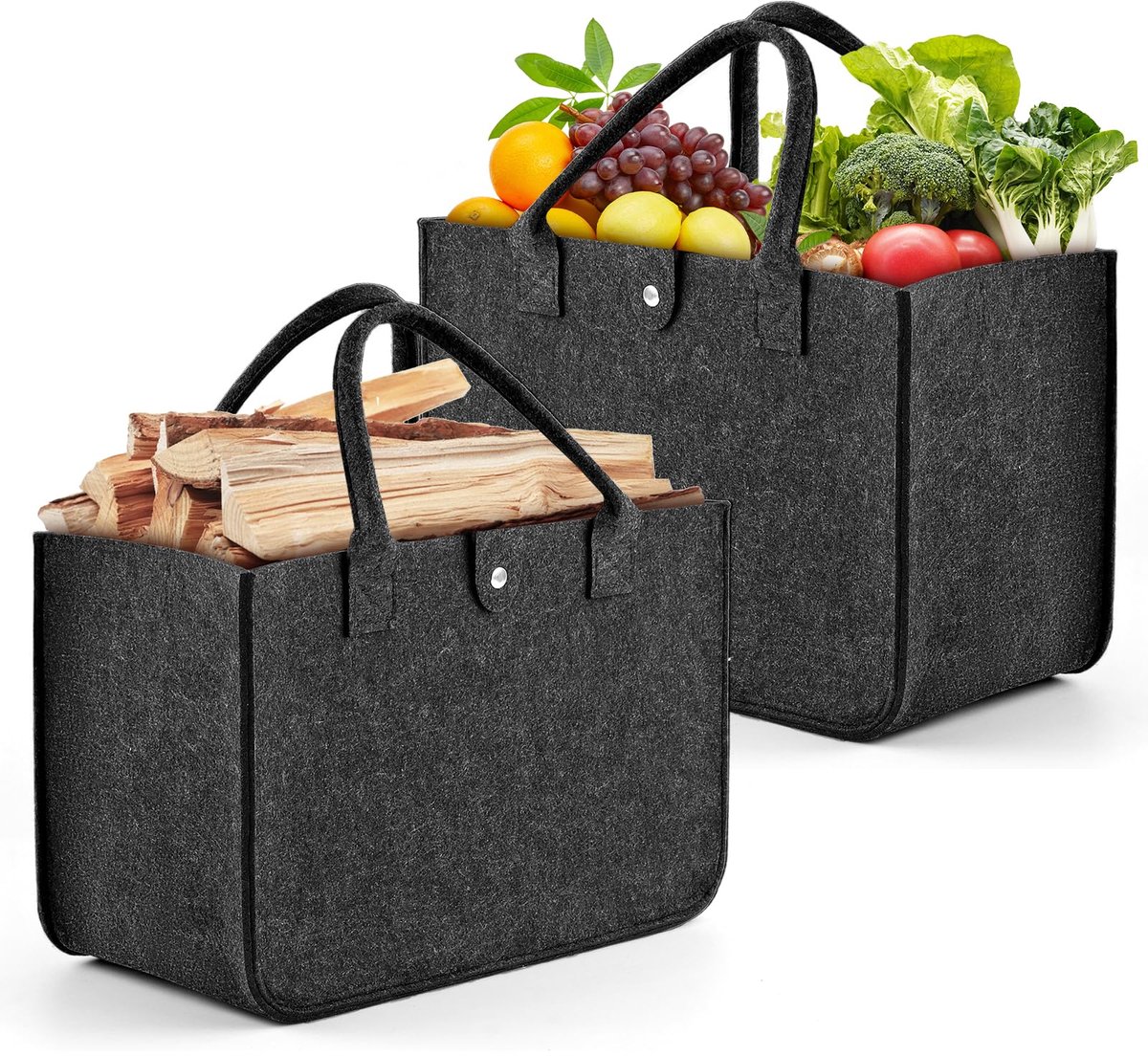 Dailygoods - Set van 2 Vilt Shopping Tassen - Groot en Vouwbaar - Ideaal voor Winkelen en Opslag