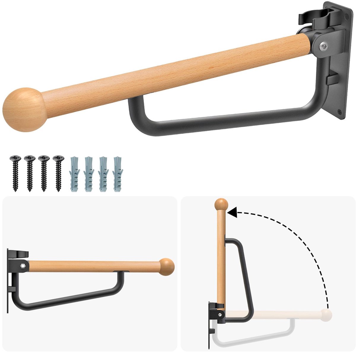 Dailygoods - Vouwbare Toiletbeugels voor Ouderen, Wandmontage, Veiligheidssteun