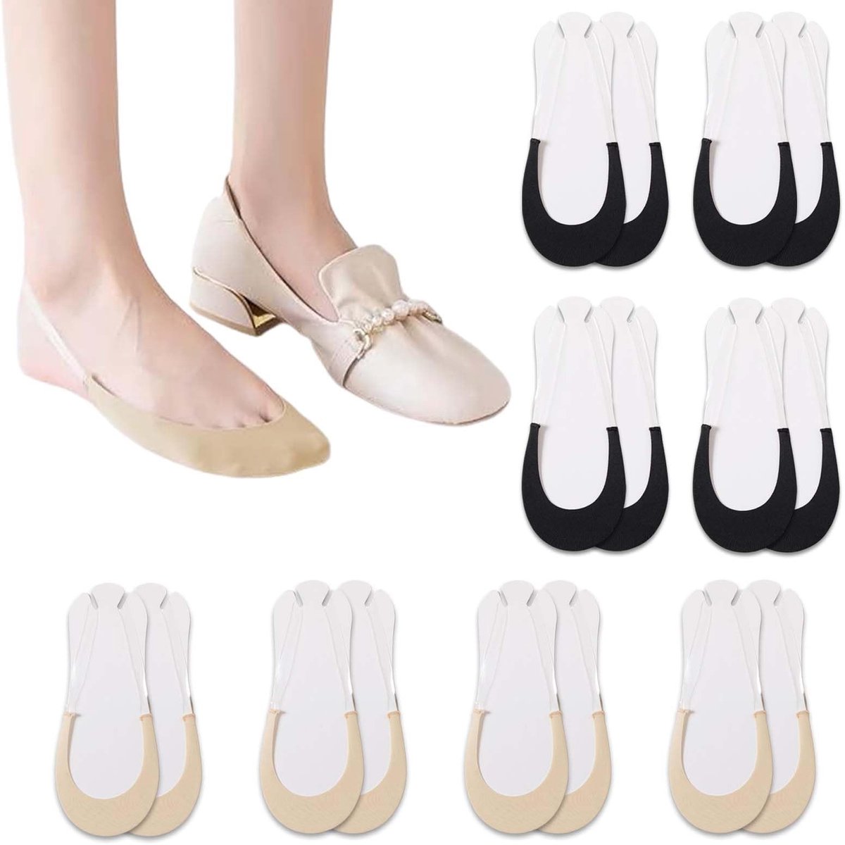 Dailygoods- Vrouwensokken Elegante Onzichtbare Set - Katoenen Antislip - Ademend - Teensokken - Pumps - Hielpompen - 8 Paar