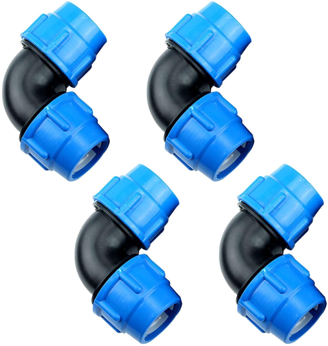 Dailygoods - 4 stuks 90° PP-fitting schroefverbinding voor PE-buis 20 mm