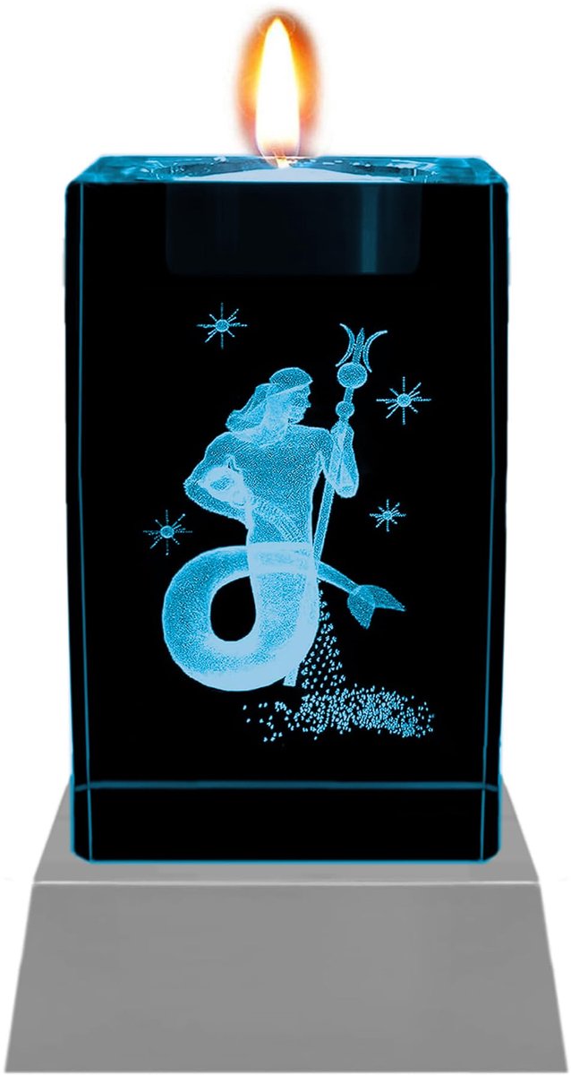Dailygoods - Sfeerlicht met 3D-lasergravure Waterman - Led-kaars in kristallen blok
