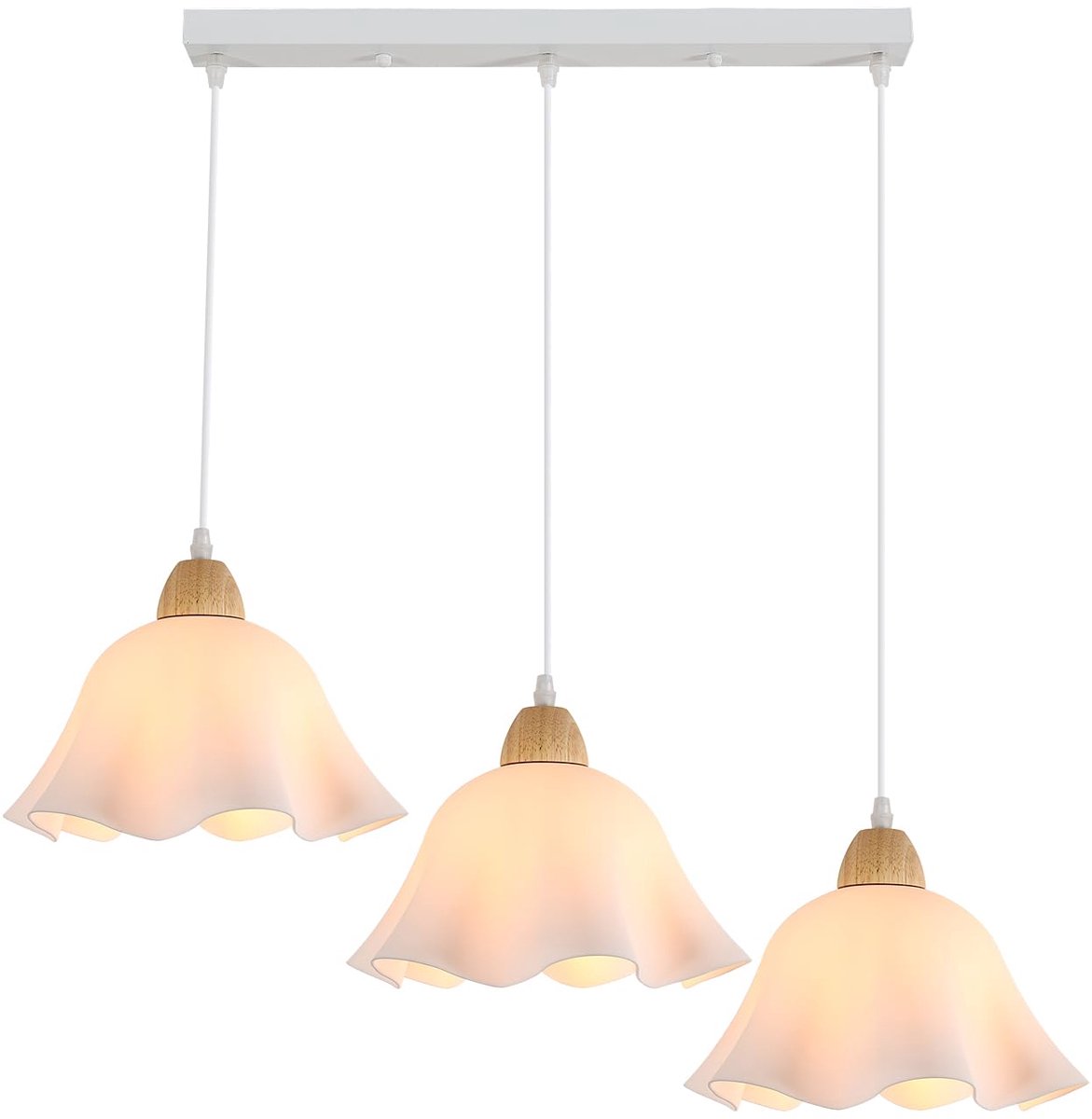 SnelShoppen - Moderne Kroonluchter Wit Hout, E27 Plafondlamp 3-lichts voor Keuken, Woonkamer, Slaapkamer, Balkon - Bloemen Design