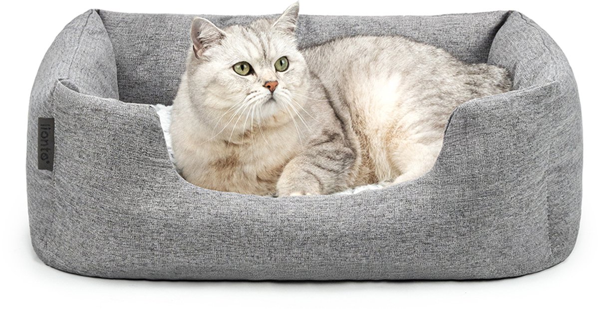 lionto Kattenbed, omkeerbaar kussen & lage instap, 60x50 cm grijs