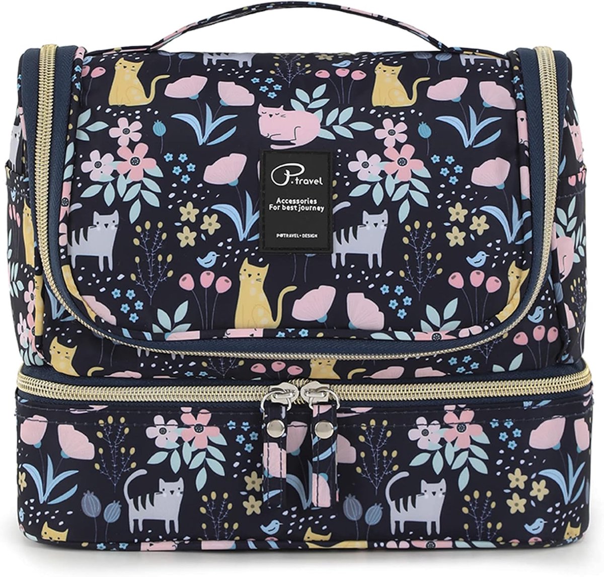 SnelShoppen - Lychii Toilettas - Waterdichte Make-uptas met Haak - Opvouwbare Make-up Organizer voor Vrouwen, Meisjes en Kinderen - Marineblauw (M)
