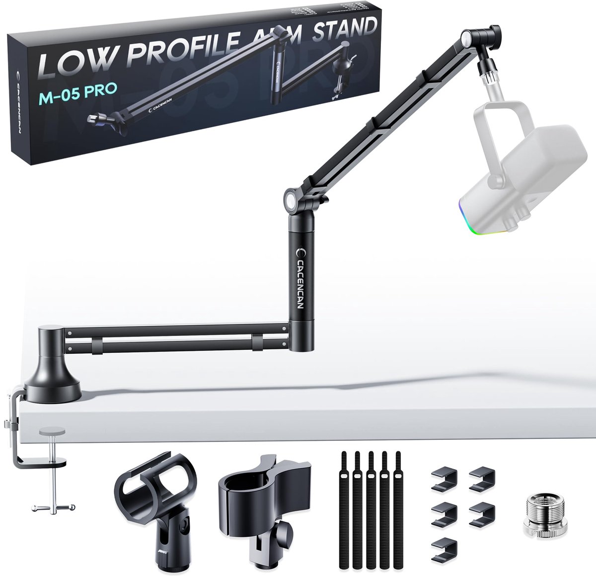 SnelShoppen - Microfoonarm 360° draaibaar microfoonstandaard met microfoonclip 3/8" tot 5/8" voor streaming, podcasting, gaming, zwart