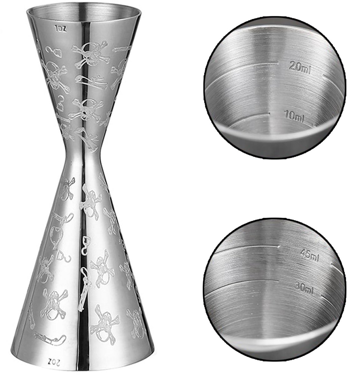 SnelShoppen - WOMLEX Cocktailmaatbeker 30/60 ml - Barmaat met Inwendige Schaalverdeling - 304 Roestvrij Staal - Ideaal voor Cocktails, Feestjes en Thu