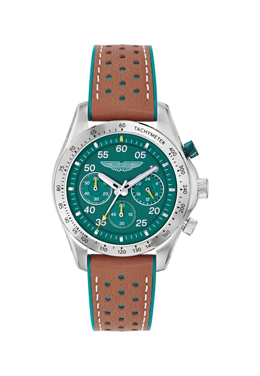 Aston Martin Sgt W Quartz Chronograaf Horloge Bruin Kast Gemaakt Van 100% Roestvrij Staal En Een Armband Van 100% Siliconen 42 MTRS1F5013E