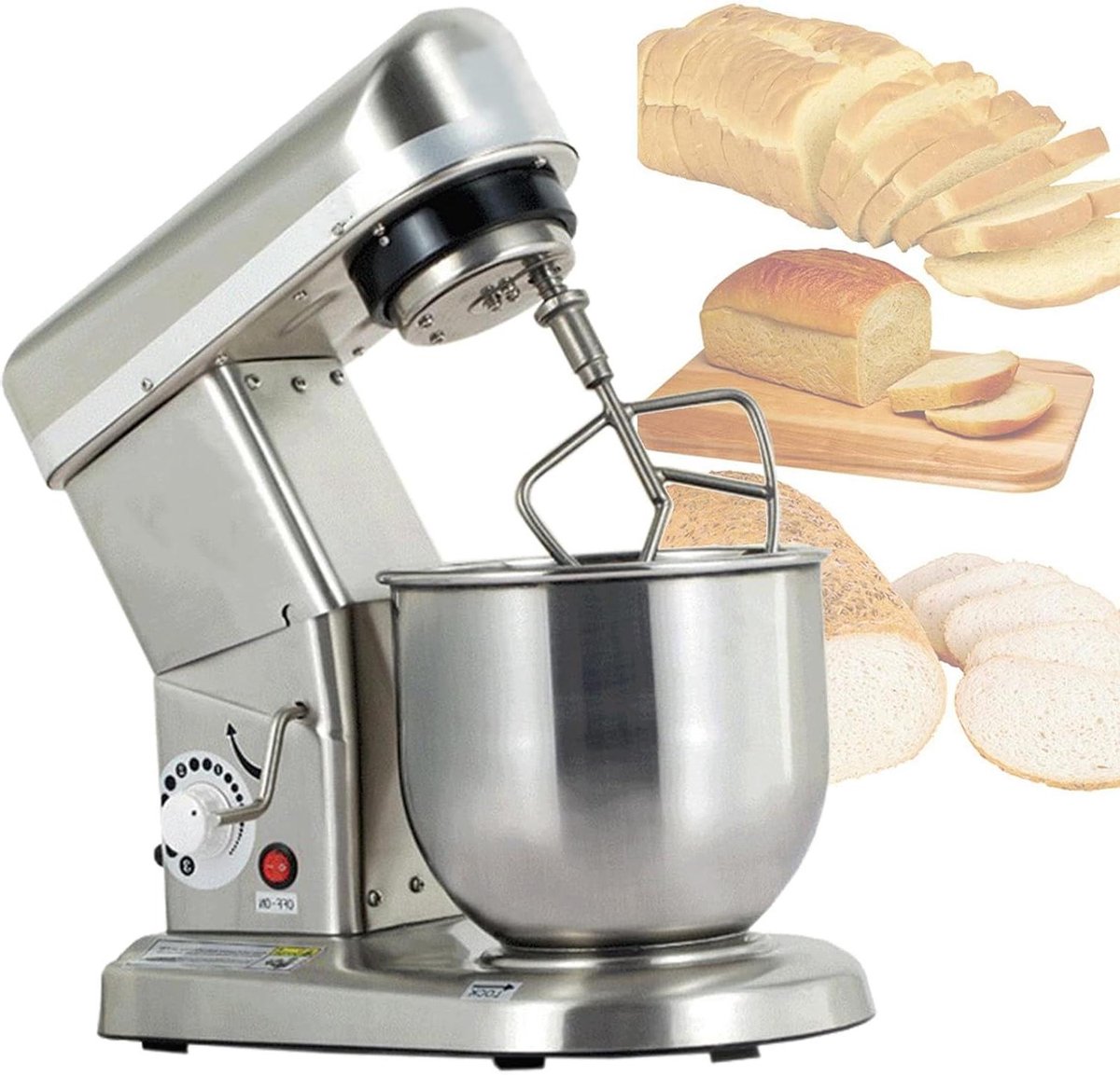 Keukenmixer - Standmixer Deegmixer - Bakken en Koken - 3 Snelheden Kantelkop - 7L Kom - Zilver