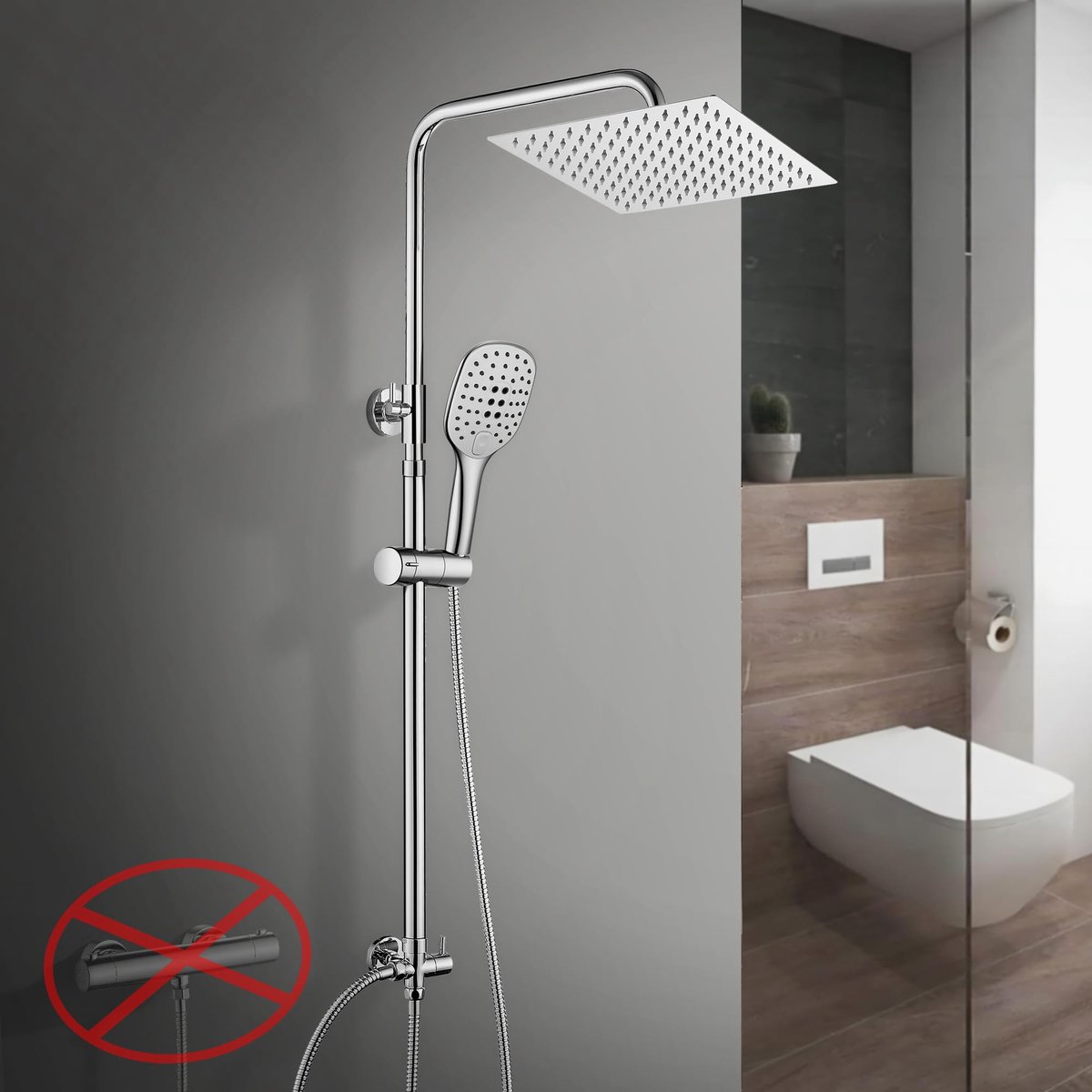 SnelShoppen - Roestvrij Staal Doucheset Regendouche Douchesysteem met Handdouche en Douchekop Hoofddouche 20x20cm voor Badkamer en Badkuip