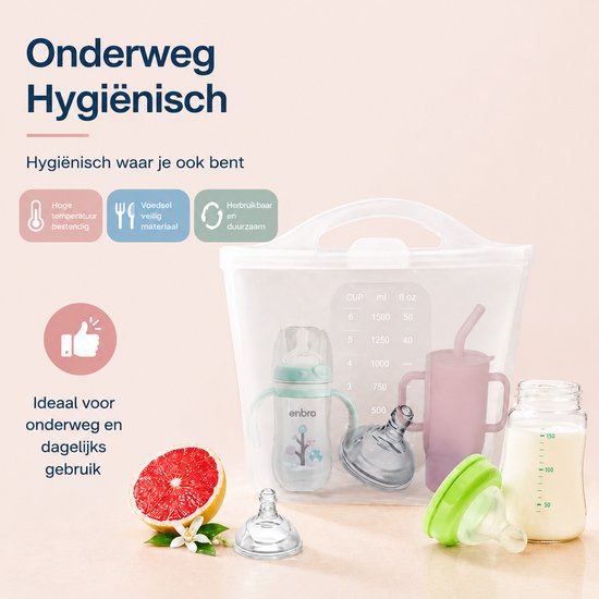 Herbruikbare Siliconen Magnetron Sterilisatiezak 1500ml - Babyfles Sterilisator voor Flessen, Speen en Borstkolf - Draagbare Stoom Sterilisatiezak voor Babybenodigdheden - Wit — afbeelding 4