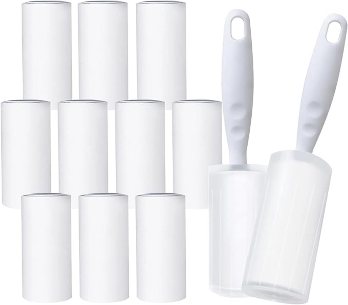 Kleding rollers - met 2 Handvat - Scheurbare Pluisroller - kleefroller - Zelfreinigende pluisrol - Pluizenverwijderaar - Geschikt Voor kleding, bed, tapijt,haren, kattenharen - 12 rollen