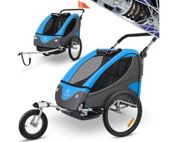 KESSER® Cruiser Kinderfietskar 360° draaibaar met vering 2in1 Jogger functie Kinderfietskar + 5-puntsgordel Jogger Fietskar voor 1 tot 2 kinderen max. 40kg - Blauw / Zwart