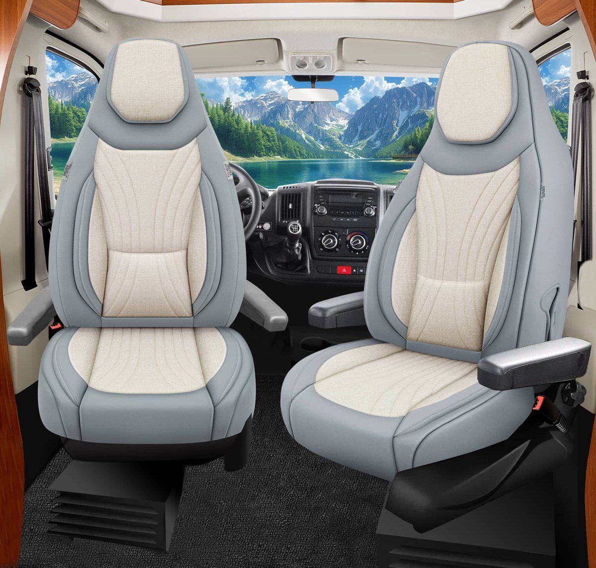 Premium Camper stoelhoezen voor Rapido C3 in Schwarz/Beige (2 losse stoelen)