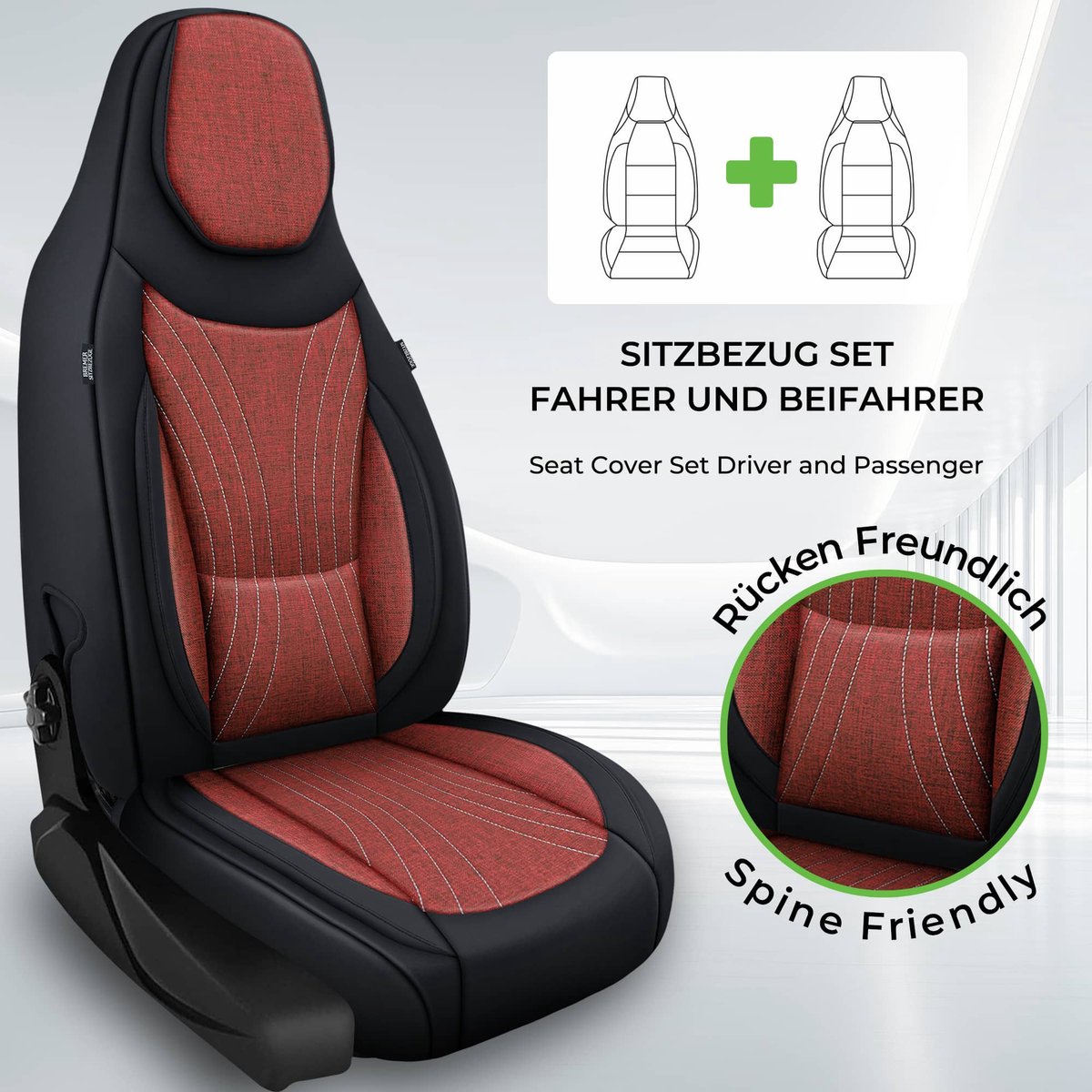 Premium Camper stoelhoezen voor Roller Team C2 in Schwarz/Weinrot (2 losse stoelen)