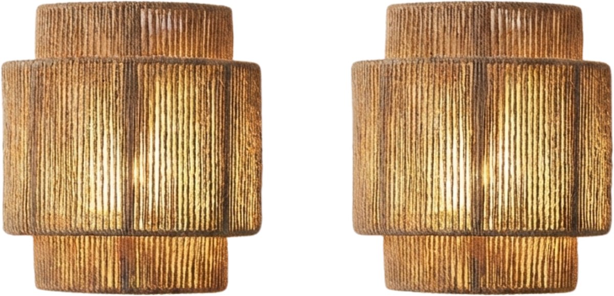 Stervia Set Van 2 Wandlampen - Hangende Lampen - Set Van 2 - Handgeweven Henneptouw - E27 Fitting - 25 x 23 x 20 cm