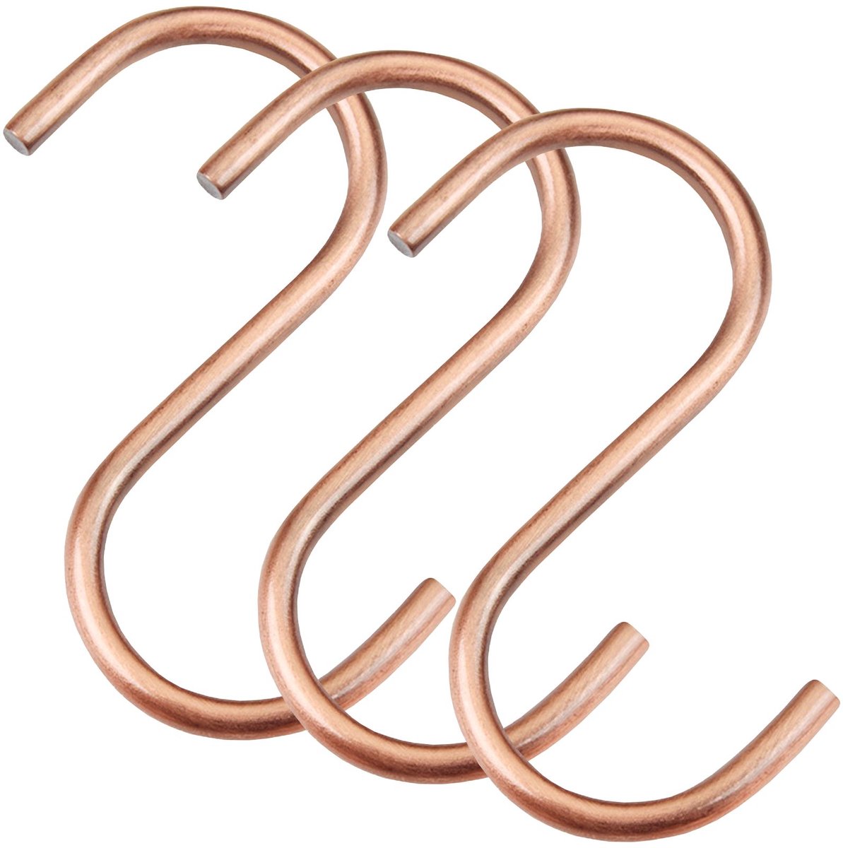SOTECH set van 3 S-haken antiek roségoud gegalvaniseerd voor ronde stangen tot Ø 30 mm voor garderobes, keukenrelingen, kledingstangen en nog veel meer.