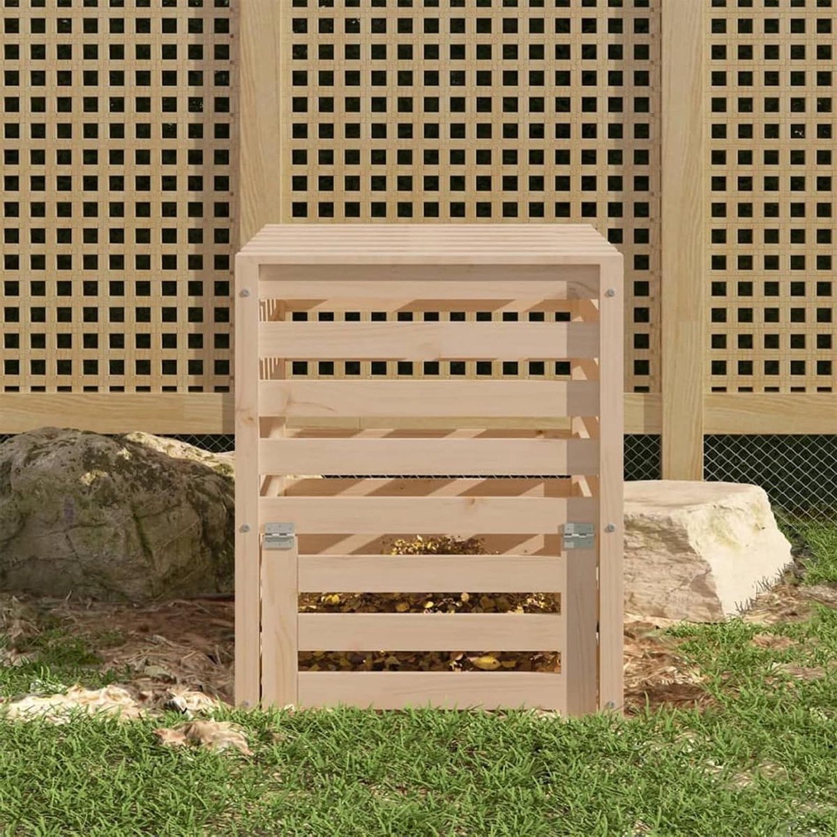 Houten Compostbak - Compostvat Tuin - Tuinafval Verwerken - Massief Grenenhout - 635 x 635 x 775 cm - Houtkleur